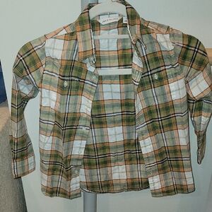 Janie and Jack Green and Orange Plaid Button Down Shirt